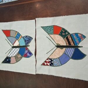 2 Colorful Patchwork Butterfly Quilt Blocks 4024